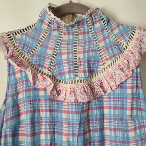Anthropologie Plenty by Tracy Reese Plaid Mini Dress XSP Sleeveless Blue NWOT - Picture 5 of 11